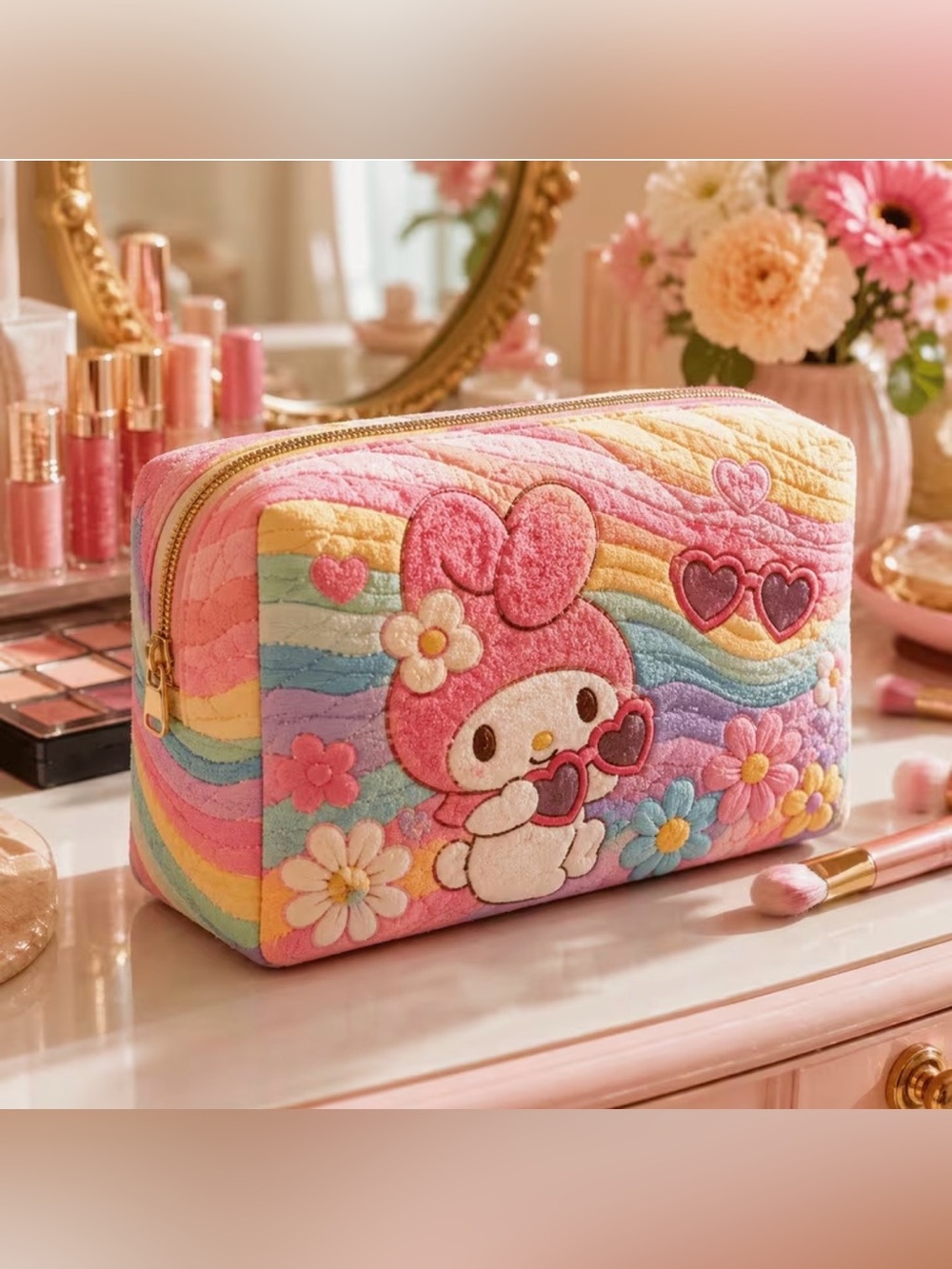COMING SOON! My Melody Rainbow Quilted Cosmetic Bag